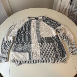 Chaps Gray and Cream Patchwork Sweater
